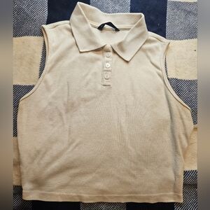 Shein Womens White Sleeveless Cropped Polo Top Size Medium